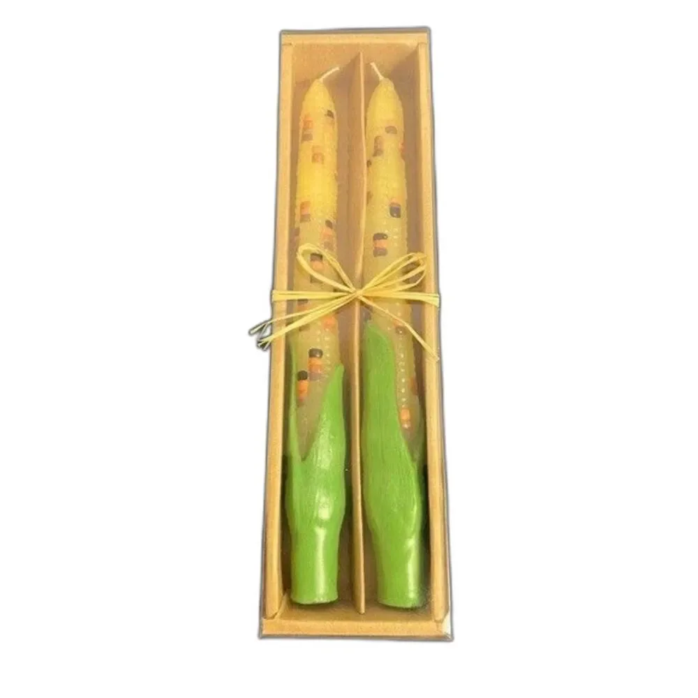 NIB Vintage Russ Harvest Corn Stalk Candles Set of 2 Autumn Fall Thanksgiving